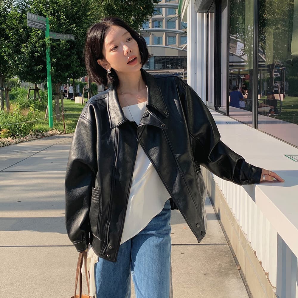 HIGH NECK LEATHER JACKET