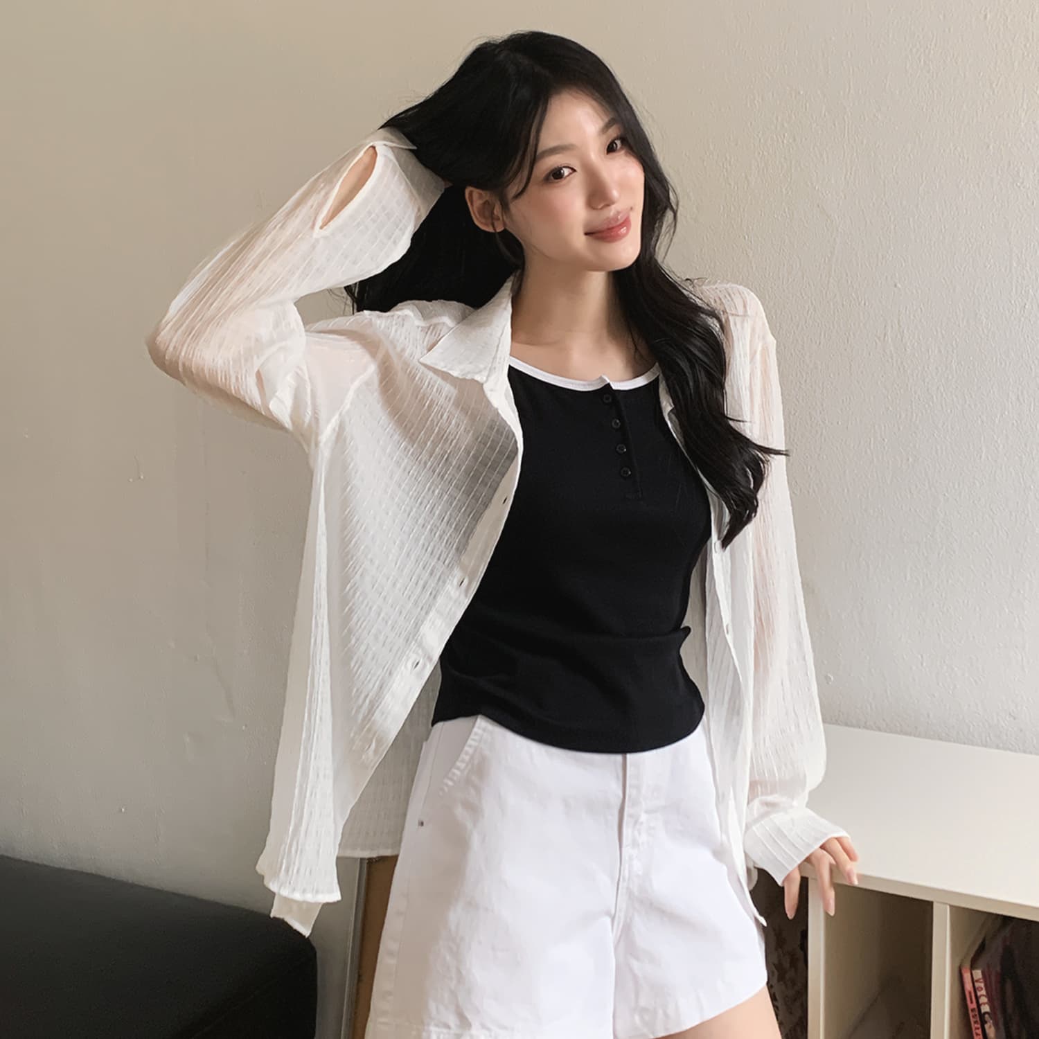 시어드 브이넥 카라 셔츠