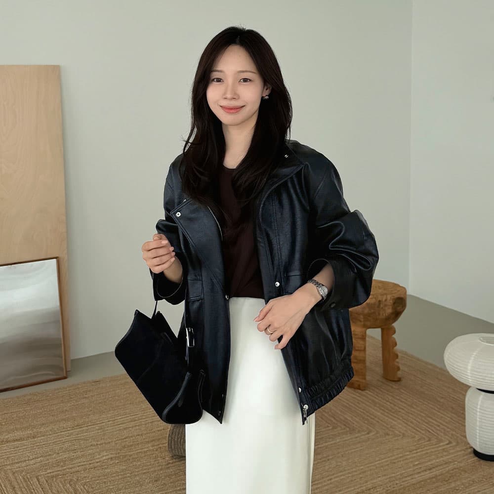 하이넥 가죽 블루존 점퍼 M938