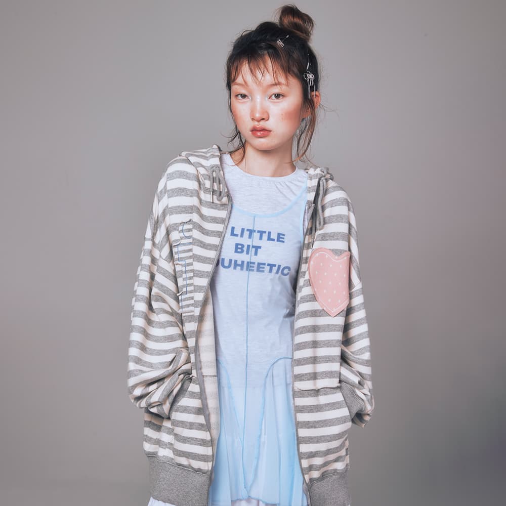 I LOVE APPLIQUE HOOD ZIP-UP_MELANGE GREY