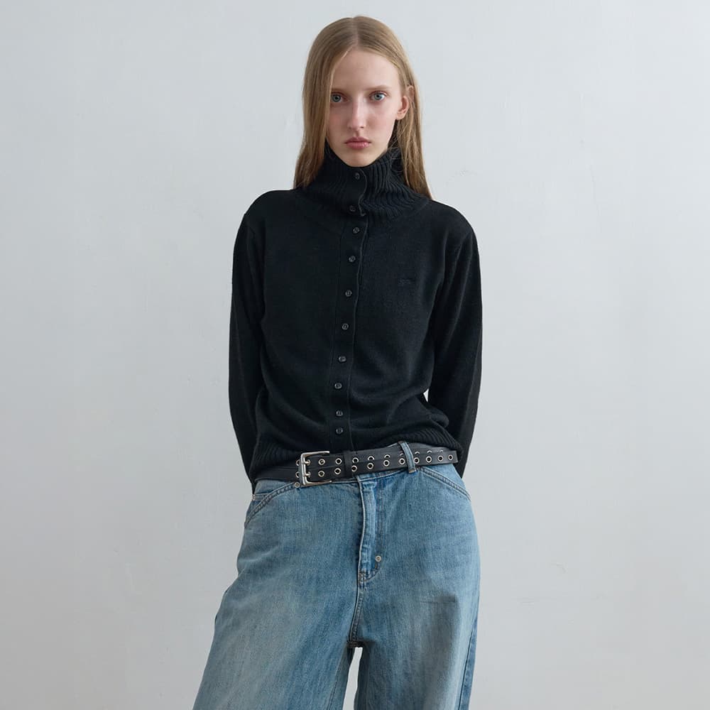 Cashmere 하이넥 가디건 블랙