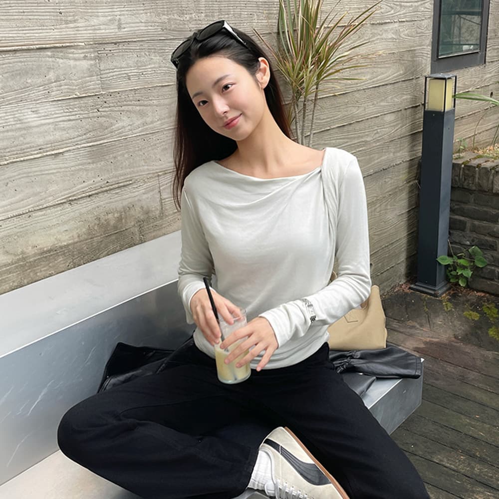 NEST COWL NECK TEE 뮤트그레이