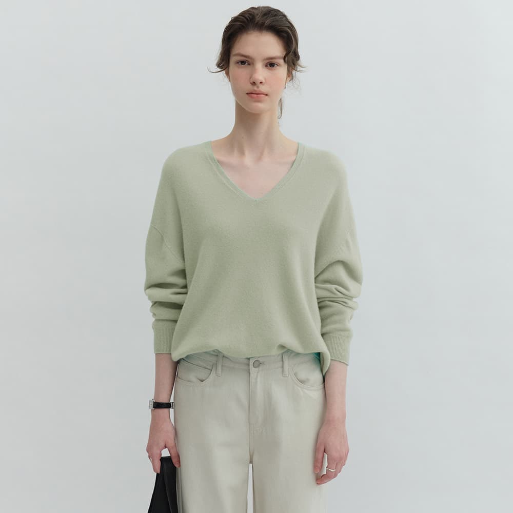 Wool V-neck Knit Apple Mint