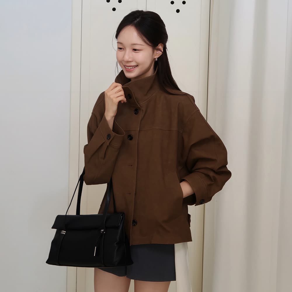 Stand Collar Leather Jumper