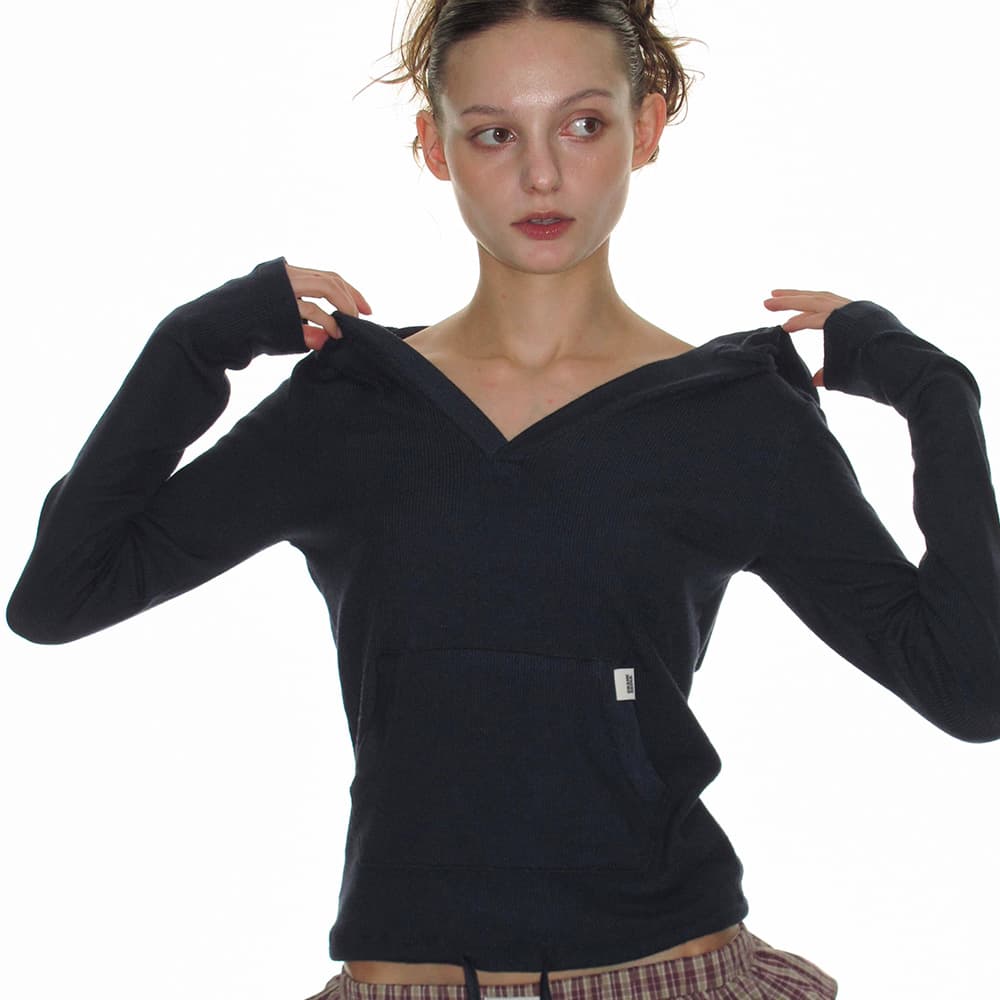 SOFT RIB HOODED TOP NAVY