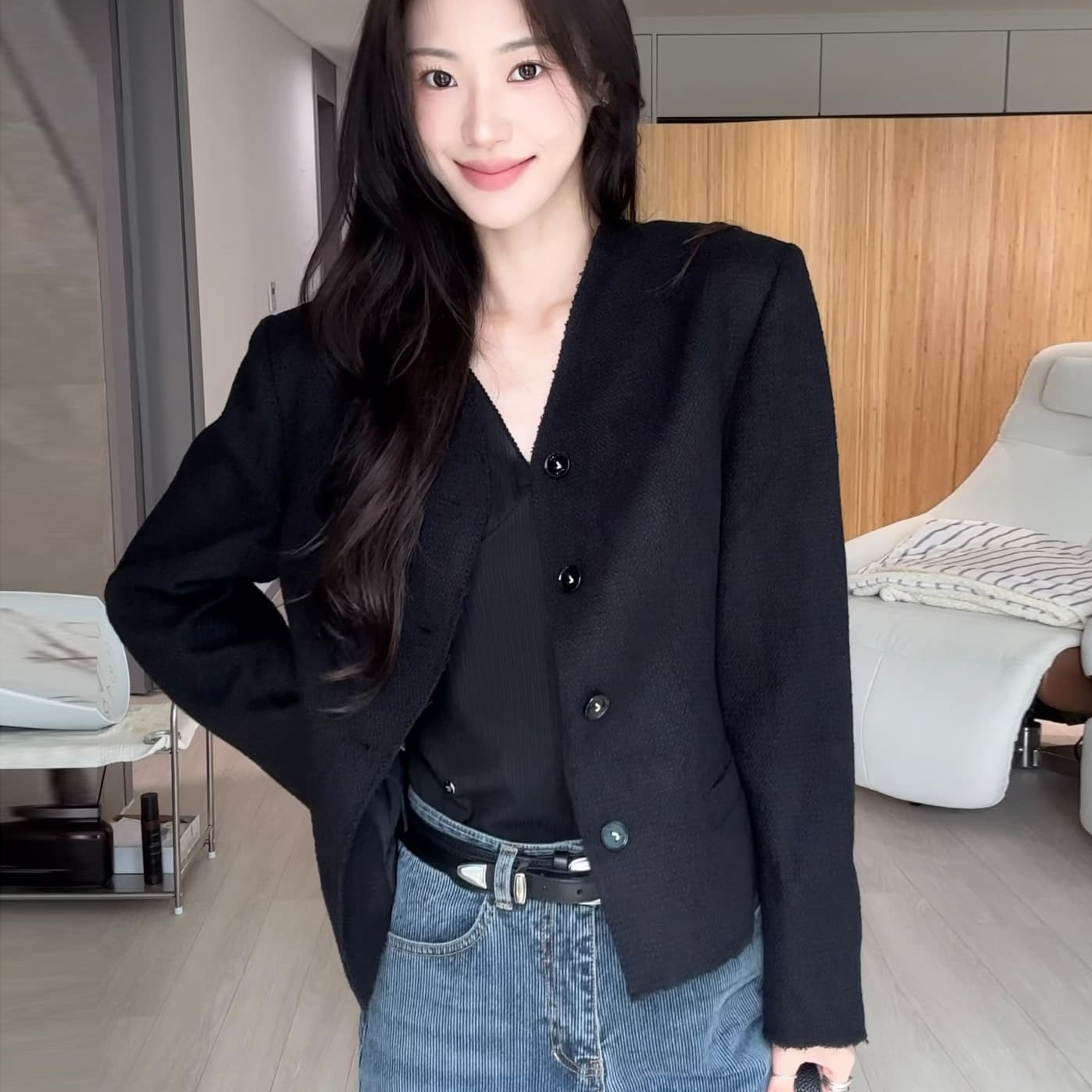 HOURGLASS V-NECK 트위드 자켓