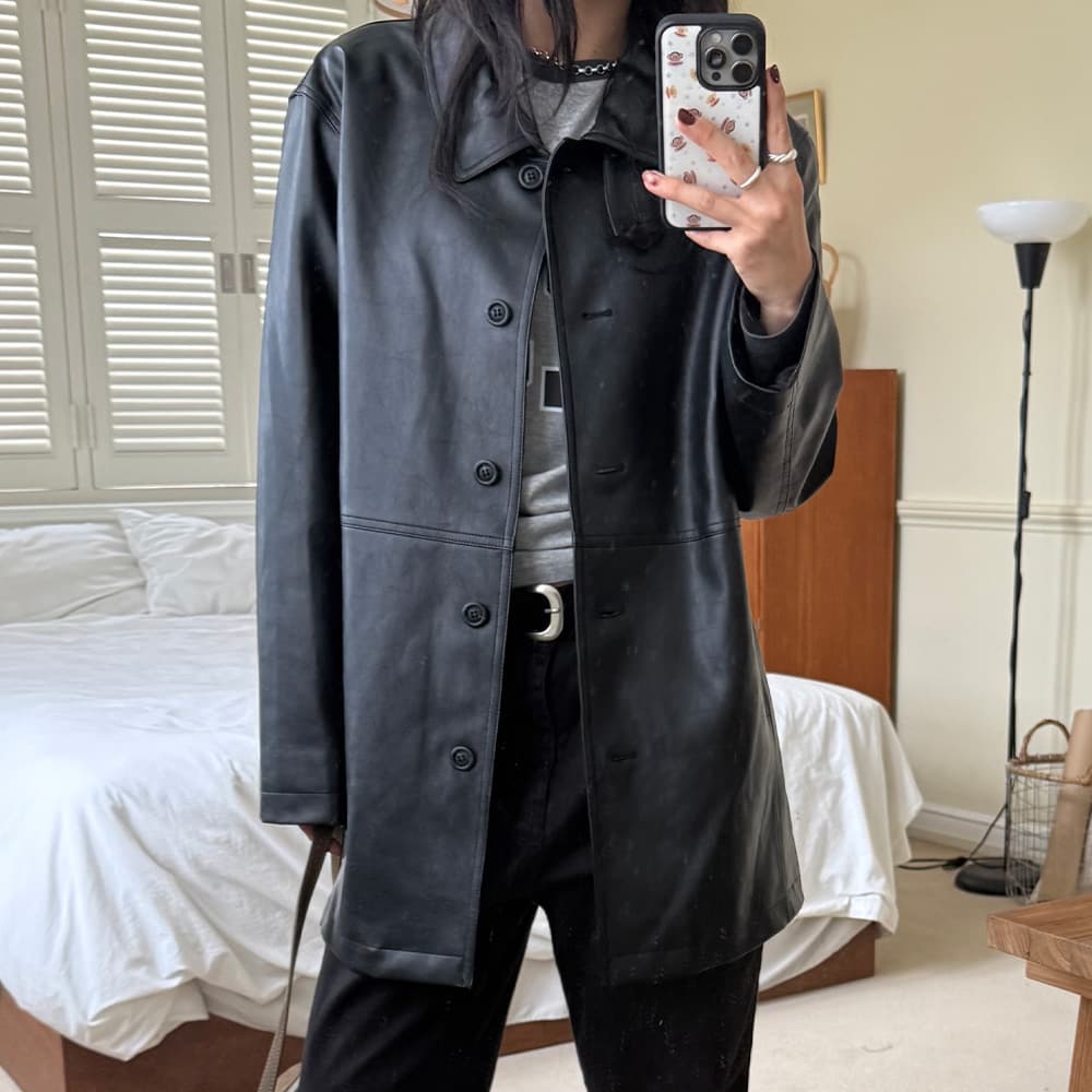 FAUX LEATHER HALF JACKET (블랙