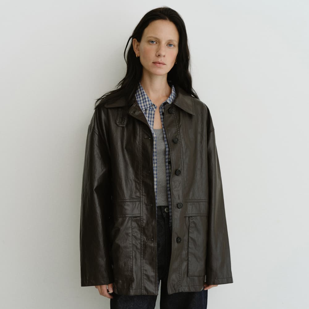 Button half leather jacket