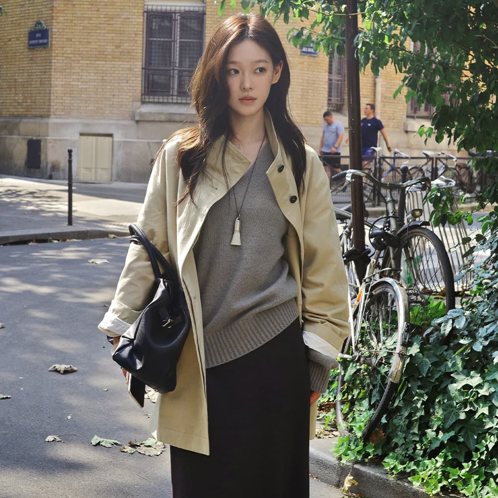 High Neck Half Trench Coat