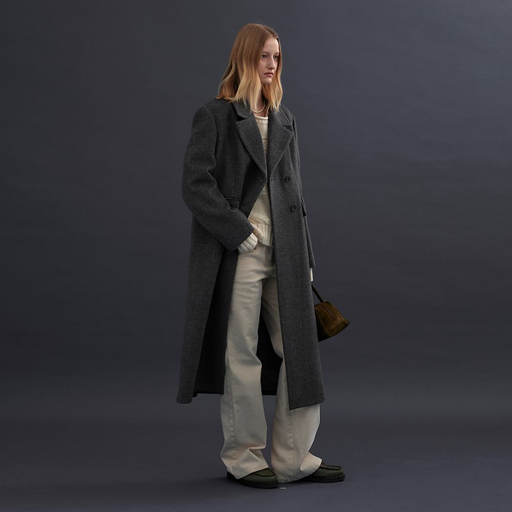BASIC COLLAR LONG DOUBLE COAT (dust gray)
