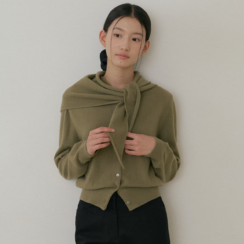 Cashmere Round Knit Cardigan - Green