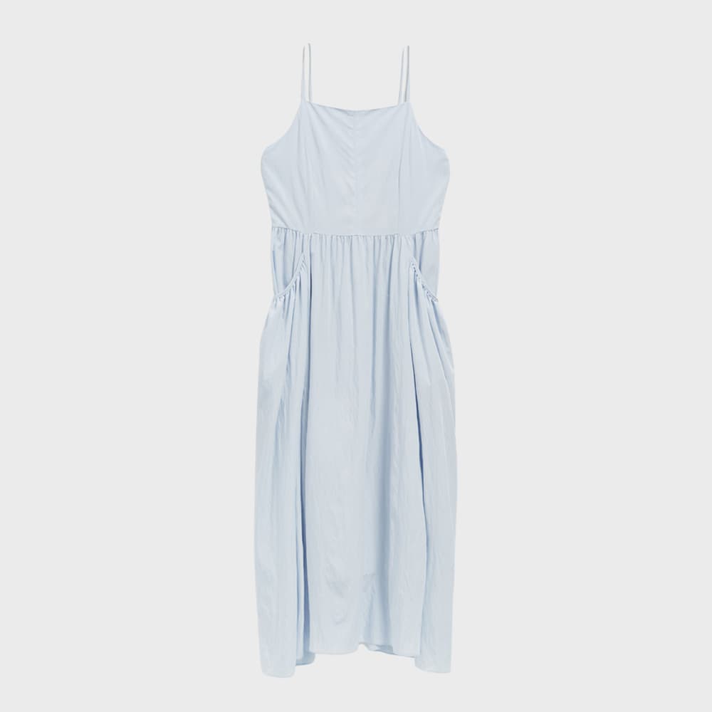 Shirring 포켓 슬리브리스 드레스