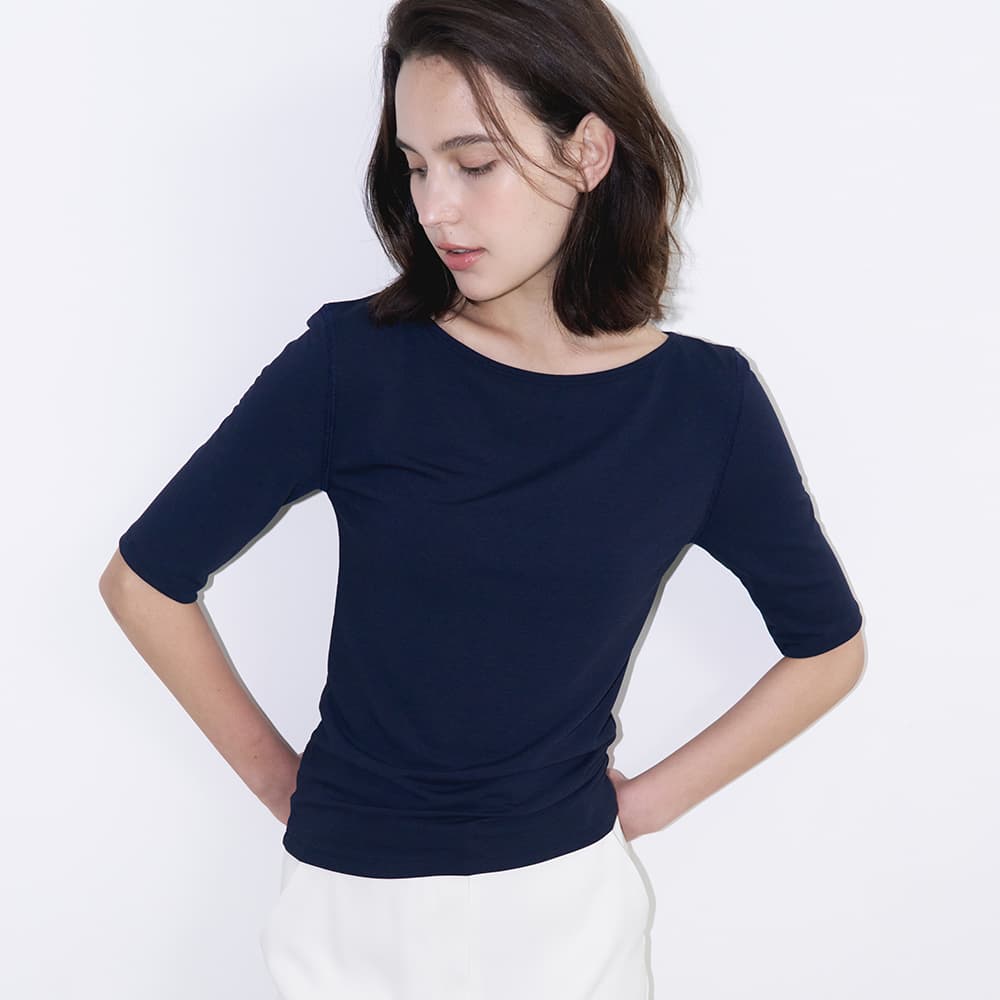 Boat Neck Mid Sleeve T-Shirt