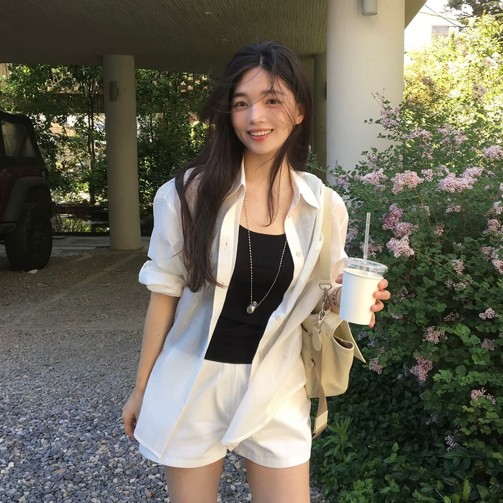 WOMAN 링클 시어 백슬릿 셔츠