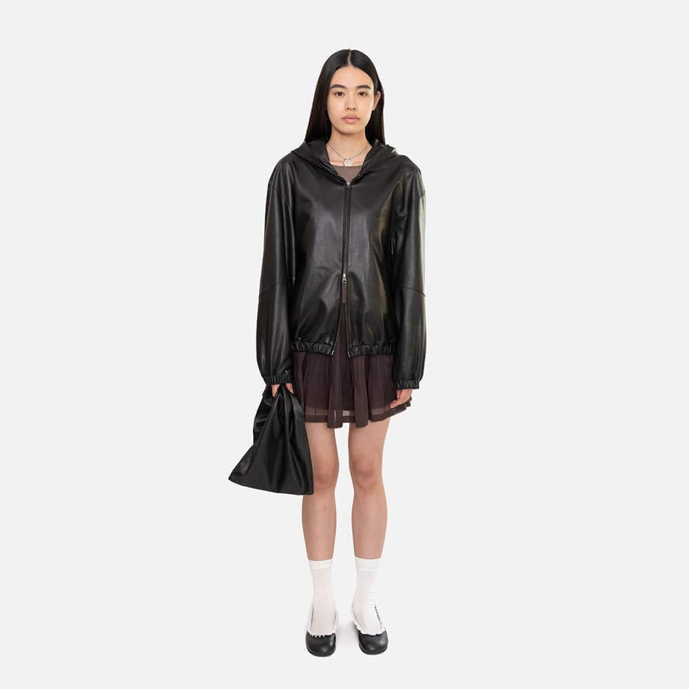 Lambskin Leather Hood Jumper