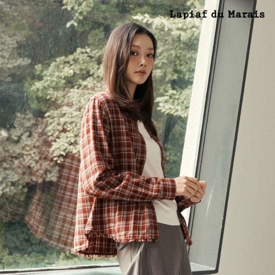 라삐아프 프린지 멀티 체크 아우터 셔츠