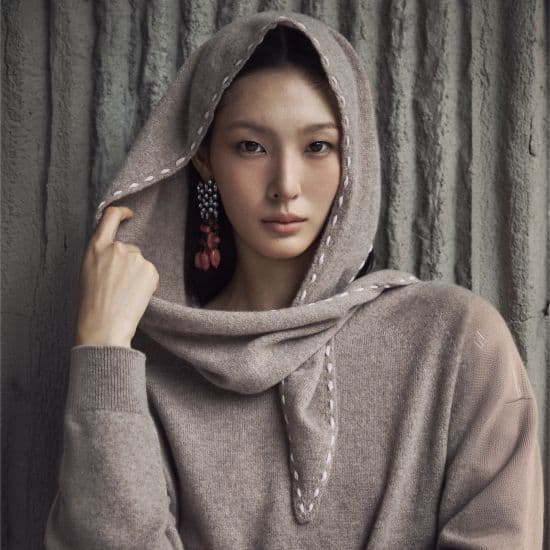 르네크루 캐시미어100 풀오버+머플러 SET