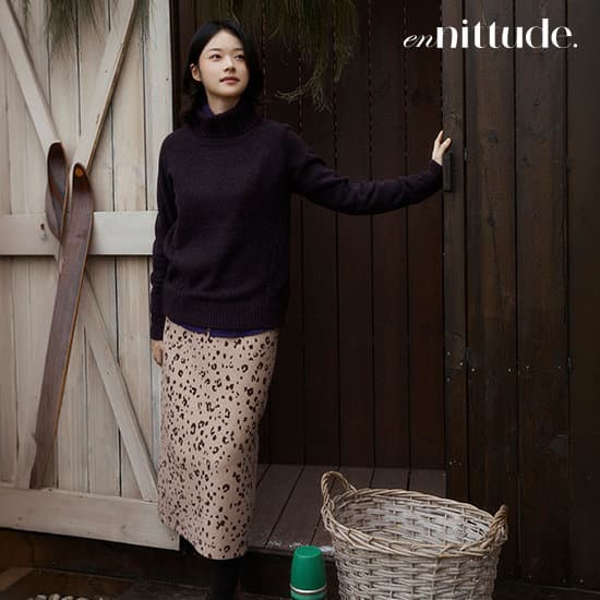 엔니튜드 울 레오파드 니트 스커트