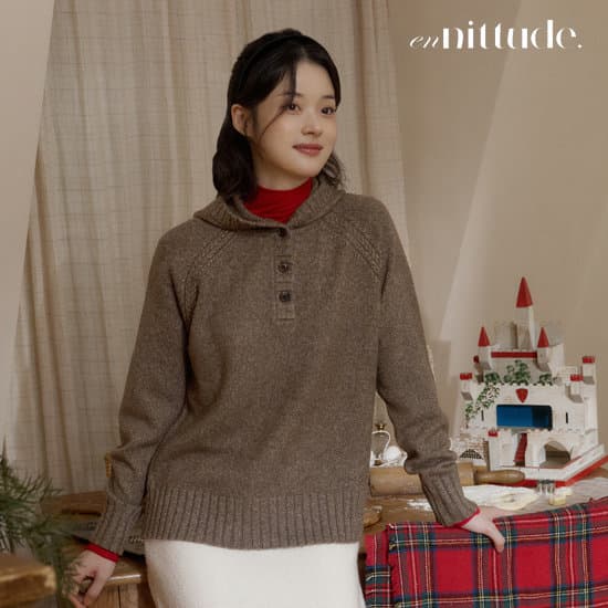 엔니튜드 캐시 후드 니트