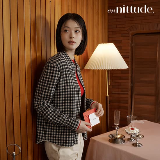 엔니튜드 체크 니트 셔츠