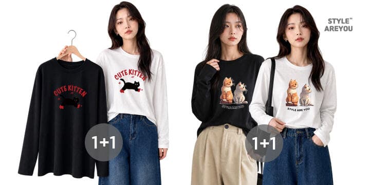 루즈핏 라운드 티셔츠 1+1