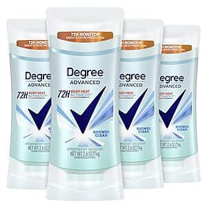 4-Pk 2.6oz Degree Women Advanced 72-Hr 제데오도란트 (Shower Clean) $8.95 w/ S&S