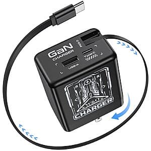 3-In-1 W & O 45W 접이식 충전기 USB-C 케이블 포함 (블랙 또는 그린) $7.50
