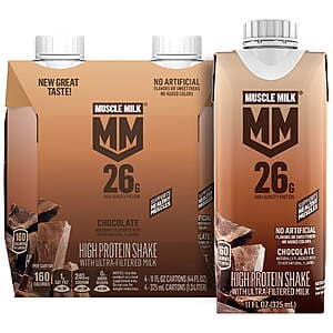 4-Pk Muscle Milk 26g 고단백 쉐이크 (다양한 flavors) + $3 Walmart Cash $8 + 무료 픽업