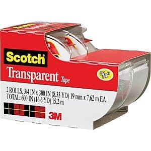 2롤 Scotch 3M 투명 테이프 (3/4"x250") $1