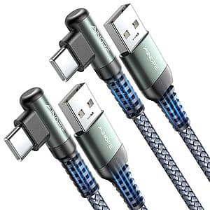 Prime Members용 2-Pk 3.3' USB-A to Right Angle USB-C 3.1A 고속 충전 케이블 $3.90 + 무료 S/H