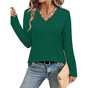 JUSTFASHIONNOW 레이스 V넥 긴팔 셔츠