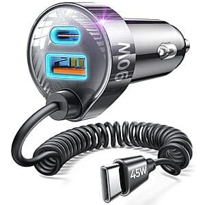 Lisen 90W 3포트 USB-C 차량 충전기 60" 코일 코드 포함 $8