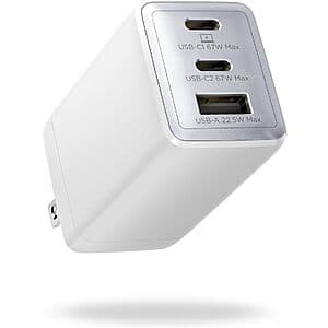 wegear 67W USB-C GaN 고속 충전기 3포트 플러그 접이식 (USB-C 2개, USB-A 1개) $11.30