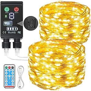 Lakumu 2-in-1 충전식 200 LED 페어리 스트링 조명 (웜 화이트) 66' $8 이상
