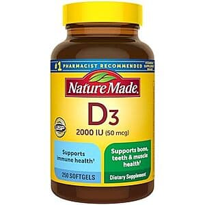 Select Accounts: 250개입 Nature Made 비타민 D3 2000 IU 소프트젤 (50 mcg) $6.90 S&S 적용 시