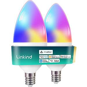 2-Pk Linkind Matter 스마트 컬러체인지 B11 E12 캔들라브라 LED 전구 $10