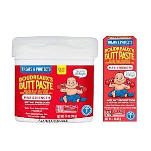 Boudreaux's Butt Paste 맥시멈 스트렝스 기저귀 발진 크림 14oz 용기 + 2oz 튜브 $5.30 w/ S&S
