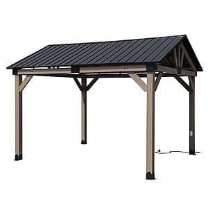 10' x 12' Aoodor 시더 우드 프레임 정자 아연도금 메탈 하드탑 지붕 $682 + 무료 배송
