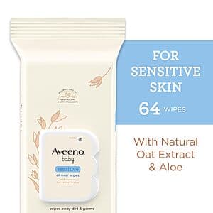 3-Pk 64-Ct Aveeno 베이비 센시티브 전신 물티슈 오트 추출물 & 알로에 포함 $3.80 S&S 포함