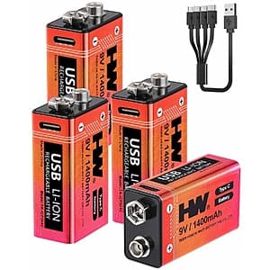 HW 9V 1400mAh 리튬 충전 배터리 4팩
