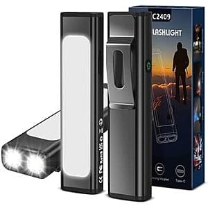 Spriak 2개입 1200루멘 플랫 EDC 충전식 USB-C LED 손전등 자석 및 클립 포함 $12