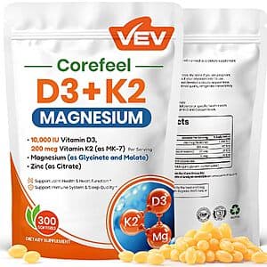 VEV Corefeel Vitamin D3+K2 10000 IU 300 Softgels
