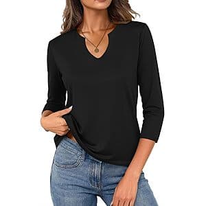 JUSTFASHIONNOW Women's 3/4 Sleeve Cotton V-Neck Tee