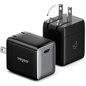 wegear 45W Nano Foldable USB-C Charger 2-Pack (Black/White)