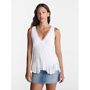 No Boundaries Lace Godet Tank Top (White, Size L or XL)