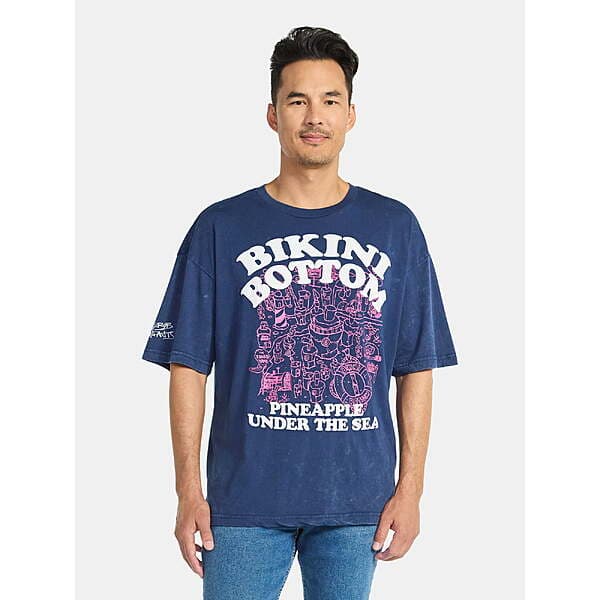 SpongeBob Men's Bikini Bottom Graphic Tee (Navy)
