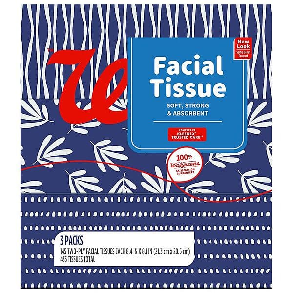 Walgreens 2-Ply Facial Tissue, 3-Pack 145-Ct Flat Box
