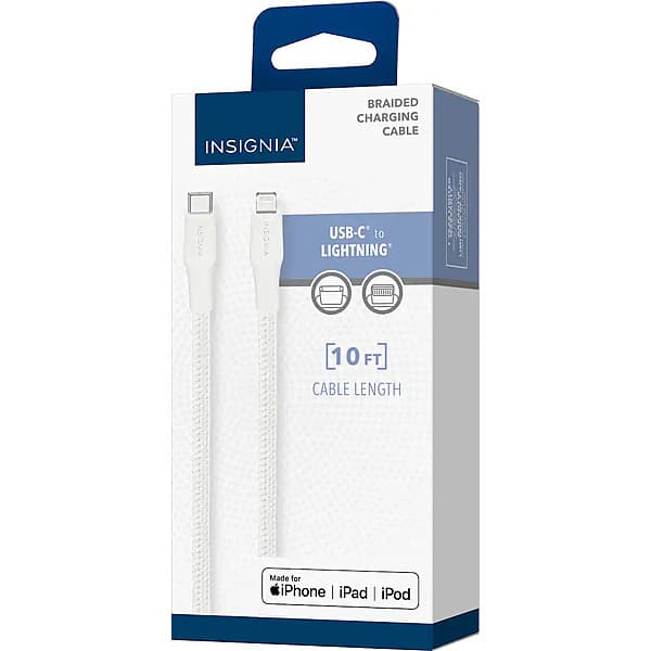 Insignia USB-C to Lightning Braided Cable 10ft Moon Gray