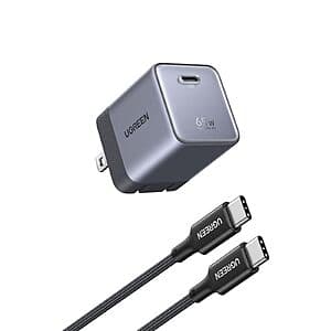 UGREEN Nexode Air 65W USB-C GaN 충전기 접이식 프롱그 및 100W USB-C 케이블 포함 $25