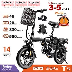 Terrosor T5 14인치 560W 전동 접이식 자전거 $146.50 (또는 그 이하) + 무료 배송